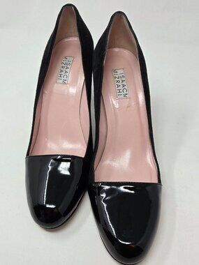 Vintage Isaac Mizrahi Black Suede and Patent Leather Cap Toe Pumps, Size 9B
